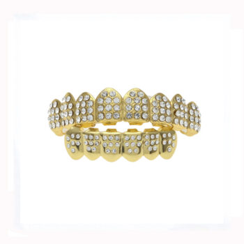 Teeth Grillz Gold plated with Ice'd out Upper & Lower Diamonds